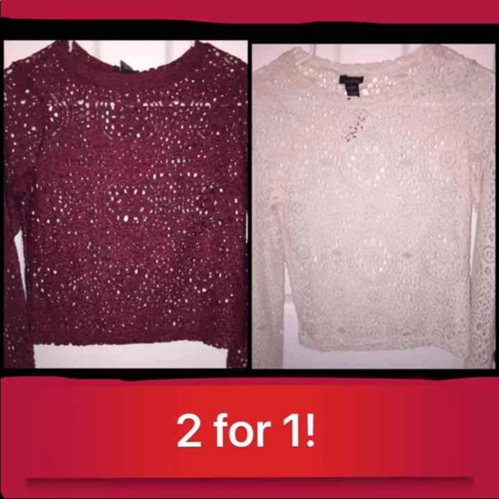 NWT 2 Cute Maroon White Long Sleeve Cover Up Tops